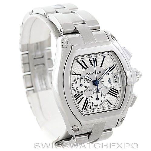 This is a Cartier Roadster W62019X6 Men's Stainless Steel Silver Dial W62019X6 Men's Stainless Steel Silver Dial watch shown from a front angle, displaying its face, bezel, crown, and bracelet.