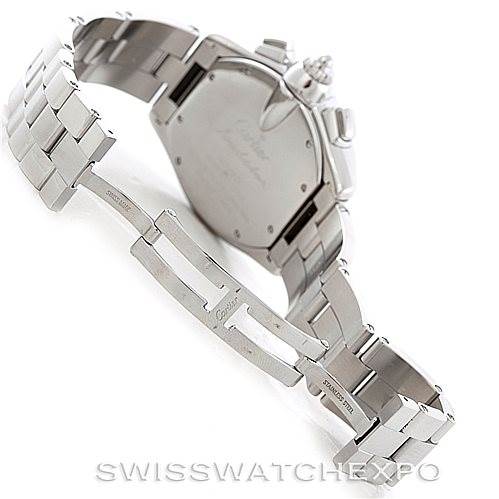 The image shows the bracelet and clasp of a Cartier Roadster W62019X6 Men's Stainless Steel Silver Dial W62019X6 Men's Stainless Steel Silver Dial watch from the back angle.