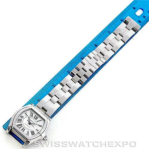 The Cartier Roadster W62025V3 Men's Stainless Steel Silver Dial W62025V3 Men's Stainless Steel Silver Dial watch is shown from the top, displaying the dial and bracelet.