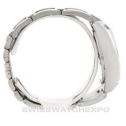 The Cartier Roadster W62019X6 Men's Stainless Steel Silver Dial W62019X6 Men's Stainless Steel Silver Dial watch is shown from a side profile, highlighting the bracelet and case design.