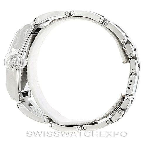 This image shows the side profile of the Cartier Roadster W62025V3 Men's Stainless Steel Silver Dial W62025V3 Men's Stainless Steel Silver Dial watch, highlighting the crown and bracelet links.