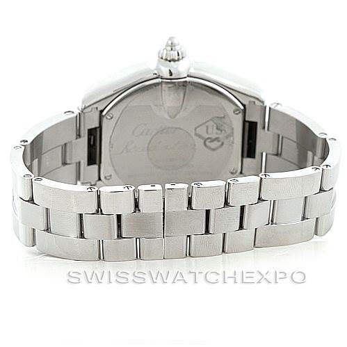 This image shows the back of the Cartier Roadster W6206012 Men's Stainless Steel Blue Dial W6206012 Men's Stainless Steel Blue Dial watch, focusing on the case back and stainless steel bracelet.