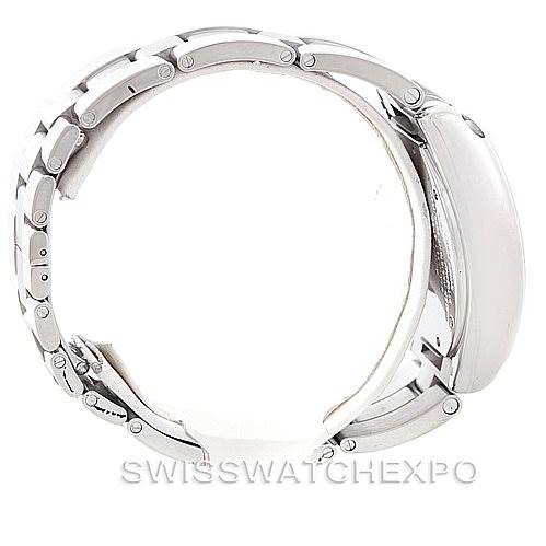 The Cartier Roadster W62020X6 Men's Stainless Steel Black Dial W62020X6 Men's Stainless Steel Black Dial watch is shown from the side angle, highlighting its band and case profile.