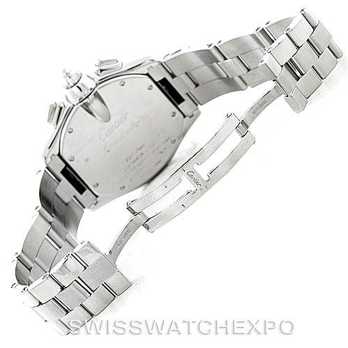 The image shows the back view and band of the Cartier Roadster W62020X6 Men's Stainless Steel Black Dial W62020X6 Men's Stainless Steel Black Dial model watch, prominently displaying the clasp and bracelet links.