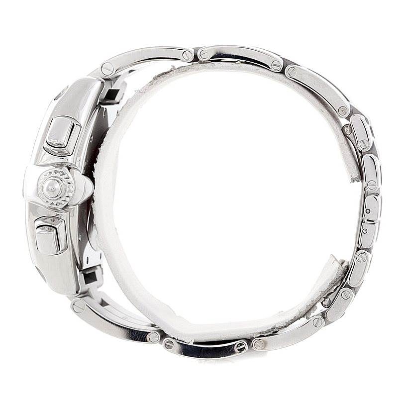 This image shows a side profile of the Cartier Roadster W62007X6 Men's Stainless Steel Black Dial W62007X6 Men's Stainless Steel Black Dial watch, highlighting the bracelet and crown.