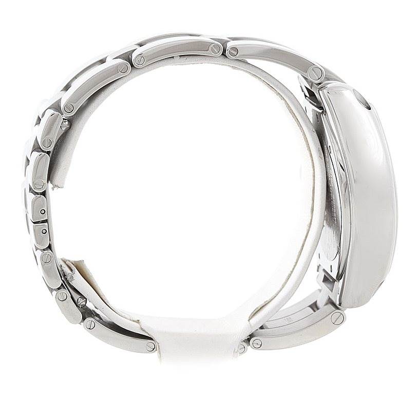 This image shows a side profile of the Roadster model by Cartier, displaying the bracelet and case.