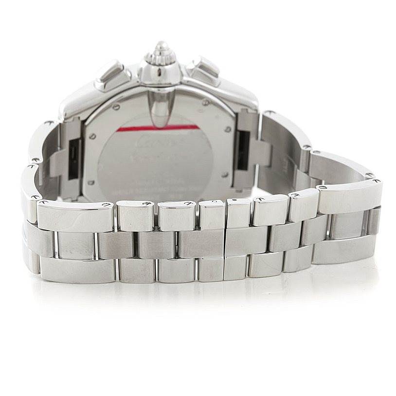 The image shows the back view and bracelet of a Cartier Roadster W62007X6 Men's Stainless Steel Black Dial W62007X6 Men's Stainless Steel Black Dial watch.