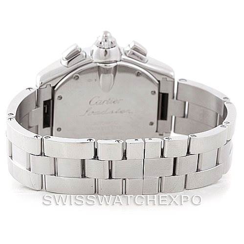 The image shows the back and bracelet of a Cartier Roadster W62019X6 Men's Stainless Steel Silver Dial W62019X6 Men's Stainless Steel Silver Dial watch from a rear angle.
