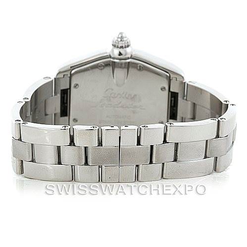 This image shows the back view and bracelet of a Cartier Roadster W62025V3 Men's Stainless Steel Silver Dial W62025V3 Men's Stainless Steel Silver Dial model watch.