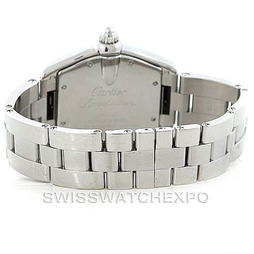 The image shows the back view and metal bracelet strap of a Cartier Roadster W62041V3 Men's Stainless Steel Black Dial W62041V3 Men's Stainless Steel Black Dial watch.