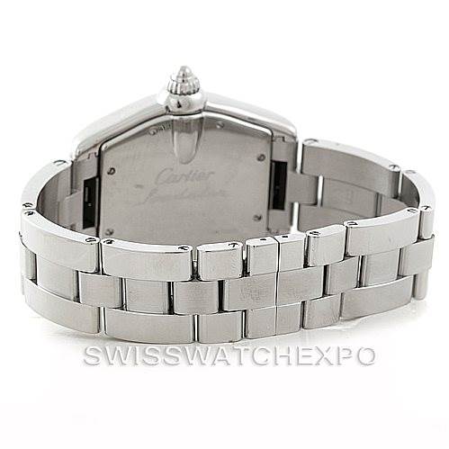 This image shows the back view of a Roadster model by Cartier, featuring the bracelet and clasp.