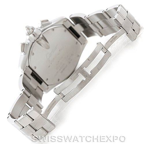 This image shows the back and partially open bracelet of the Cartier Roadster W62019X6 Men's Stainless Steel Silver Dial W62019X6 Men's Stainless Steel Silver Dial model watch.
