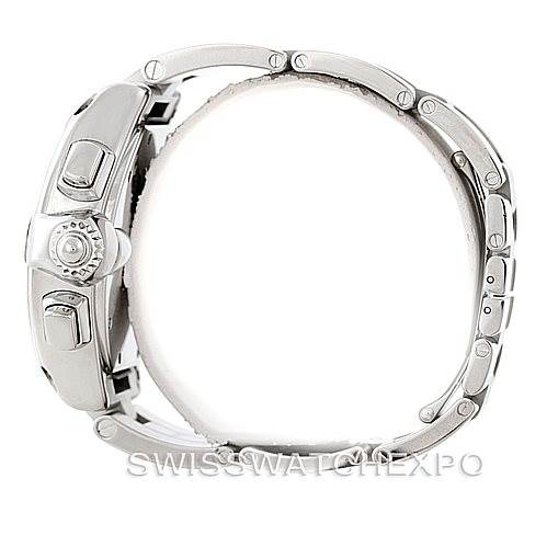 This image shows a side view of a Cartier Roadster W62020X6 Men's Stainless Steel Black Dial W62020X6 Men's Stainless Steel Black Dial watch, highlighting the crown, pushers, and part of the bracelet.