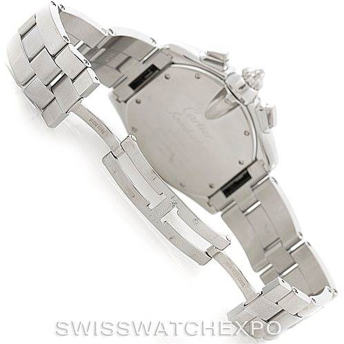 The image shows the back and bracelet of a Cartier Roadster W62020X6 Men's Stainless Steel Black Dial W62020X6 Men's Stainless Steel Black Dial watch, focusing on the clasp and links.