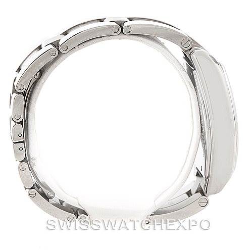 This image shows a side view of the Cartier Roadster W62000V3 Men's Stainless Steel Silver Dial W62000V3 Men's Stainless Steel Silver Dial watch, focusing on its bracelet and case.