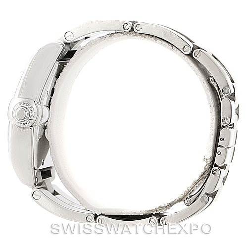 Side view of the Cartier Roadster W62000V3 Men's Stainless Steel Silver Dial W62000V3 Men's Stainless Steel Silver Dial watch showcasing the case, crown, and part of the metal bracelet.