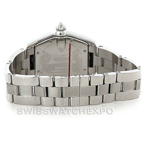 The image shows the back and bracelet of a Cartier Roadster W62048V3 Men's Stainless Steel Blue Dial W62048V3 Men's Stainless Steel Blue Dial model watch.