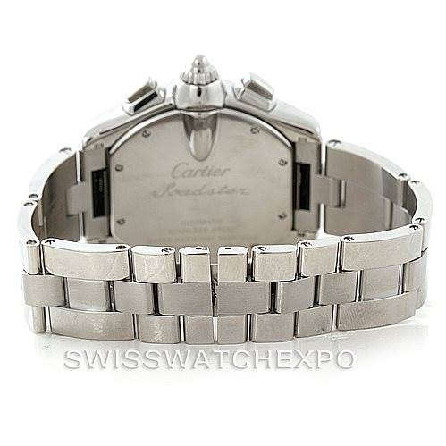 This image shows the back and bracelet of a Cartier Roadster W62019X6 Men's Stainless Steel Silver Dial W62019X6 Men's Stainless Steel Silver Dial watch from a rear angle.