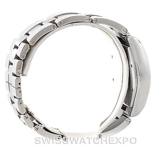 This image shows a side view of the stainless steel bracelet and case side of the Cartier Roadster W62025V3 Men's Stainless Steel Silver Dial W62025V3 Men's Stainless Steel Silver Dial watch.