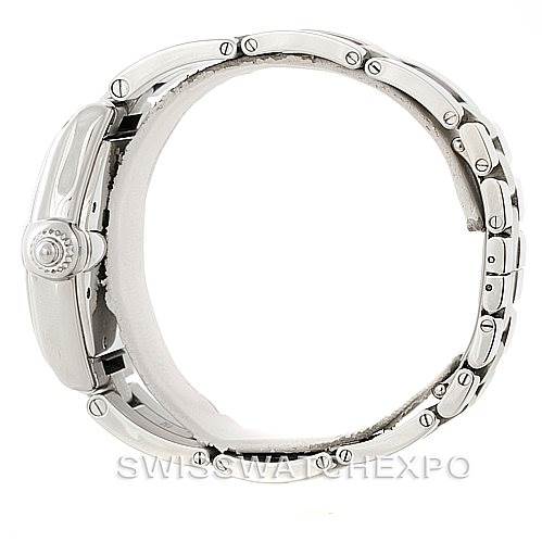 The image shows a side profile view of a Cartier Roadster W62025V3 Men's Stainless Steel Silver Dial W62025V3 Men's Stainless Steel Silver Dial watch, highlighting the case, crown, and bracelet.