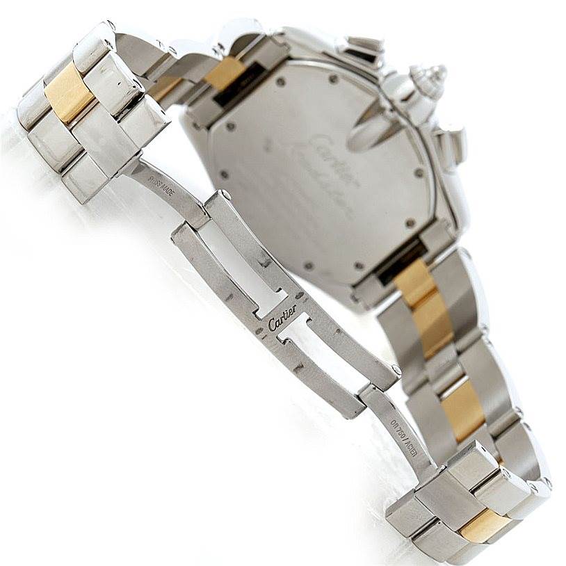 The image shows the open clasp and back of the bracelet for the Cartier Roadster W62027Z1 Men's Steel and Gold (two tone) Silver Dial W62027Z1 Men's Steel and Gold (two tone) Silver Dial watch.