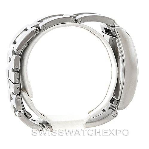 This image shows a side view of the Cartier Roadster W62025V3 Men's Stainless Steel Silver Dial W62025V3 Men's Stainless Steel Silver Dial watch, highlighting the band, clasp, and case.