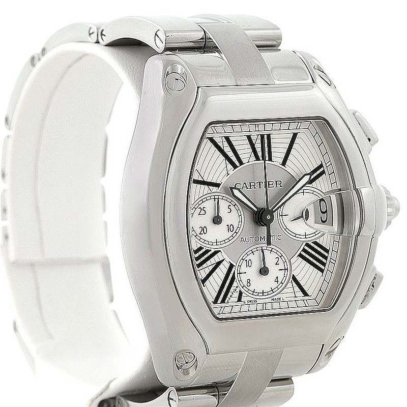 Cartier Roadster Chronograph Silver Dial Mens Watch W62019X6 SwissWatchExpo