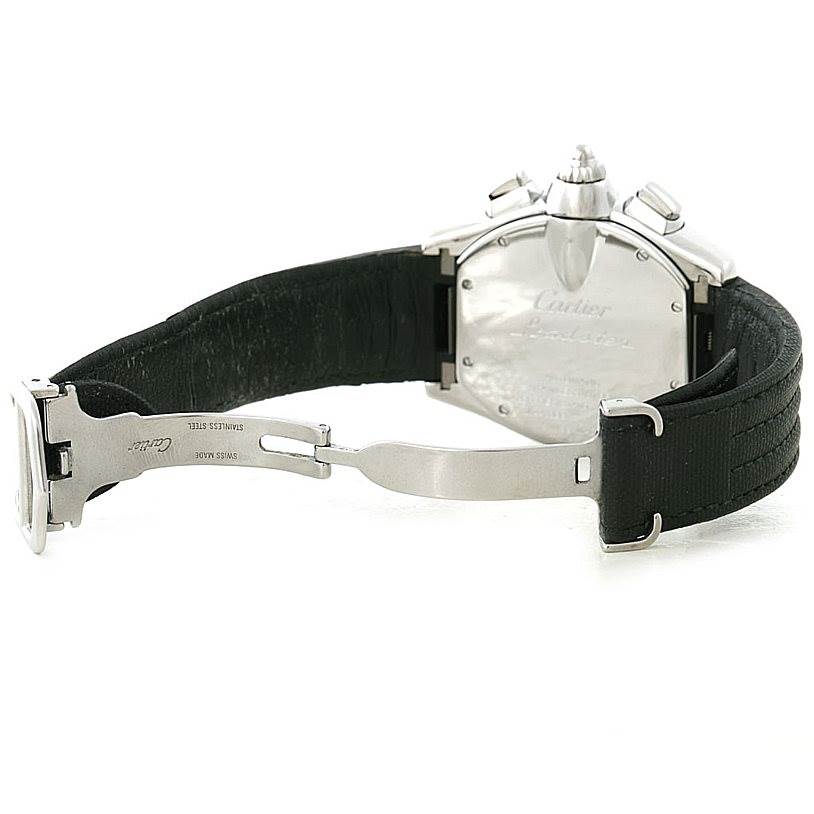 The image shows the back case and strap clasp of a Cartier Roadster W62019X6 Men's Stainless Steel Silver Dial W62019X6 Men's Stainless Steel Silver Dial watch from a rear angle.