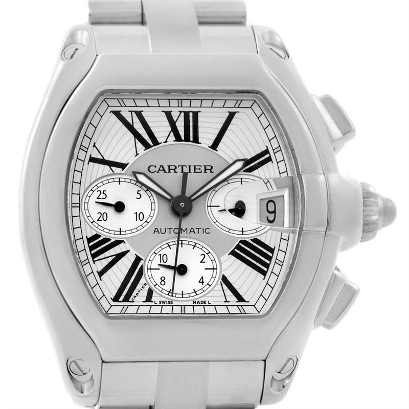 Cartier Roadster Chronograph Silver Dial Mens Watch W62019X6 SwissWatchExpo