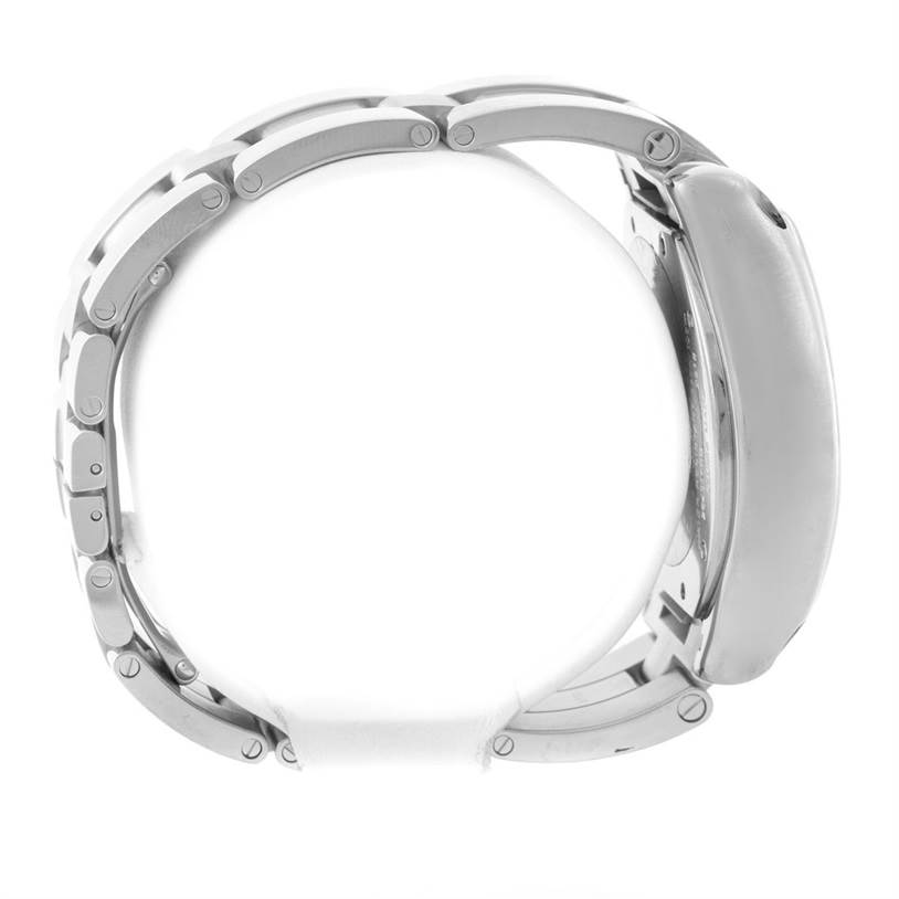 The image shows a side view of the Cartier Roadster W62019X6 Men's Stainless Steel Silver Dial W62019X6 Men's Stainless Steel Silver Dial watch highlighting its bracelet links and case side.