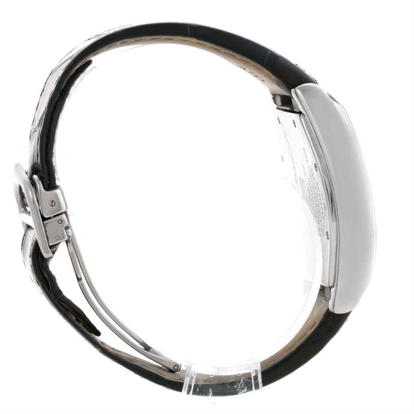 The image shows a Cartier Roadster W62025V3 Men's Stainless Steel Silver Dial W62025V3 Men's Stainless Steel Silver Dial watch viewed from the side, highlighting the case, band, and deployment clasp.