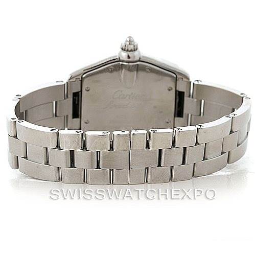 The image shows the back view of a Cartier Roadster W62025V3 Men's Stainless Steel Silver Dial W62025V3 Men's Stainless Steel Silver Dial watch, featuring the clasp and bracelet.