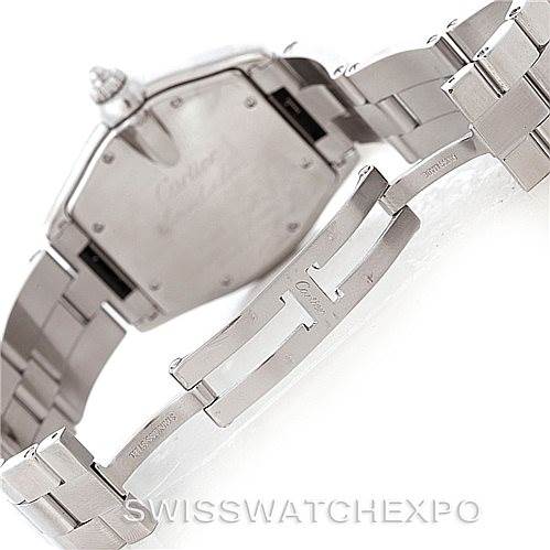 This image shows the back and clasp of the bracelet of a Cartier Roadster W62025V3 Men's Stainless Steel Silver Dial W62025V3 Men's Stainless Steel Silver Dial watch.