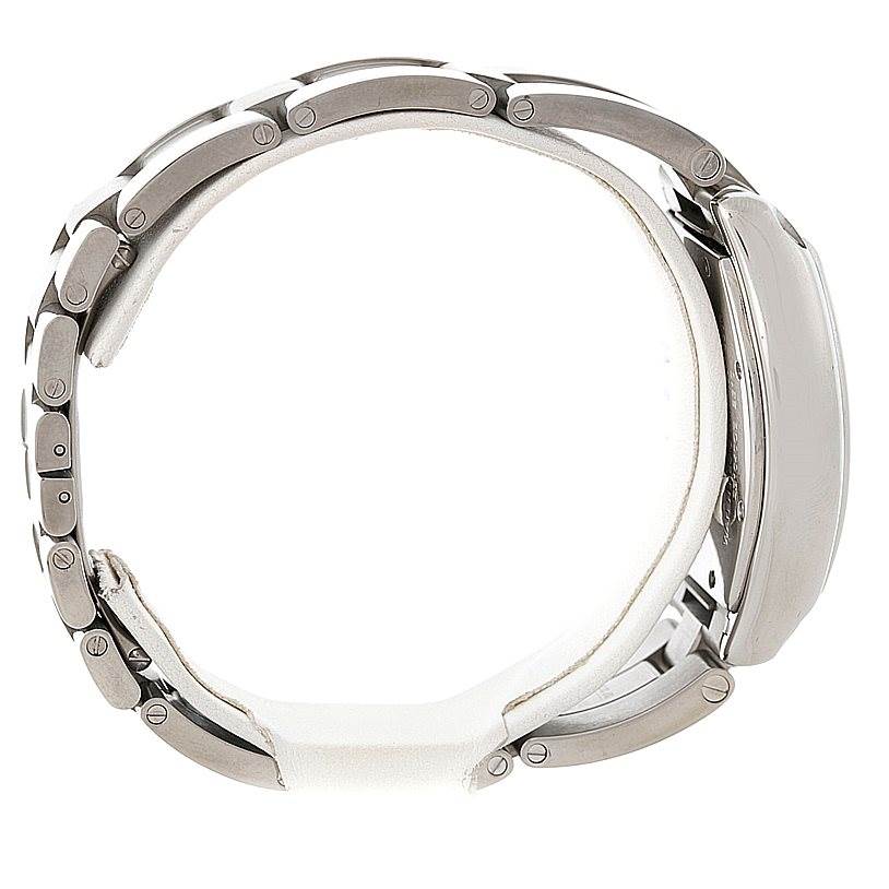 The image shows a side view of the Cartier Roadster W62025V3 Men's Stainless Steel Silver Dial W62025V3 Men's Stainless Steel Silver Dial watch, highlighting the metal bracelet and case sides.