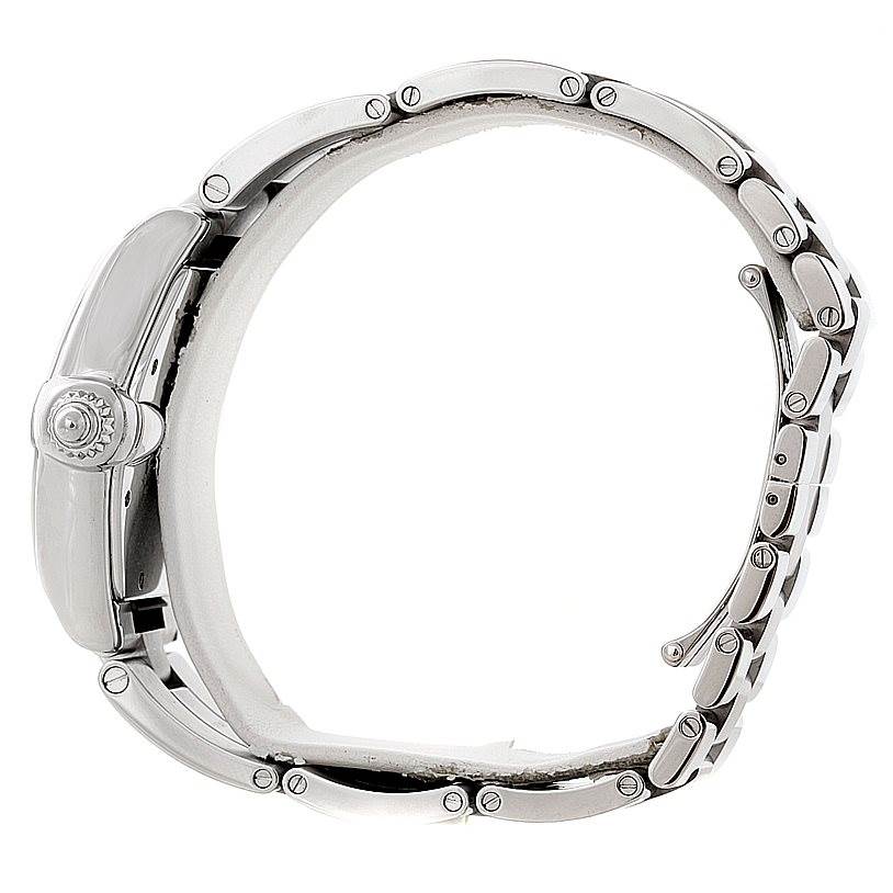 The image shows a side view of the Cartier Roadster W62041V3 Men's Stainless Steel Black Dial W62041V3 Men's Stainless Steel Black Dial watch, highlighting its band and crown.