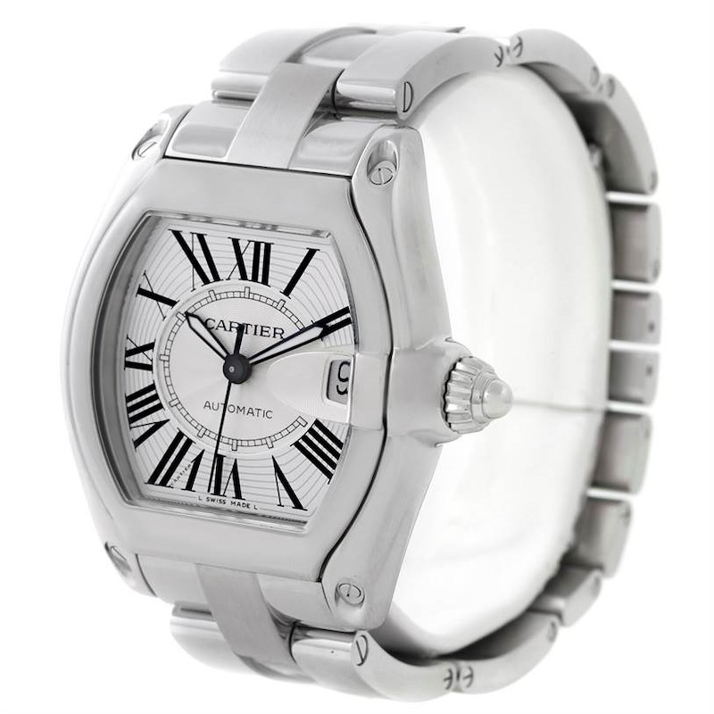 Cartier Roadster Mens Steel Large Silver Dial Watch W62025V3 SwissWatchExpo