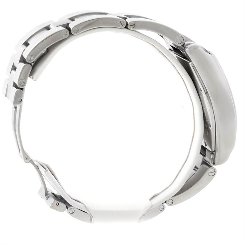 The image displays a Cartier Roadster W62025V3 Men's Stainless Steel Silver Dial W62025V3 Men's Stainless Steel Silver Dial watch from a side profile, showing its band and case.