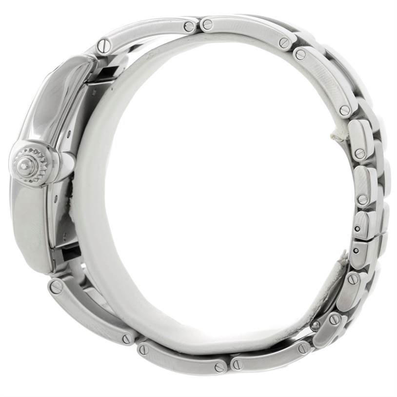 This image shows a side profile of the Cartier Roadster W62041V3 Men's Stainless Steel Black Dial W62041V3 Men's Stainless Steel Black Dial watch, highlighting the bracelet and crown.