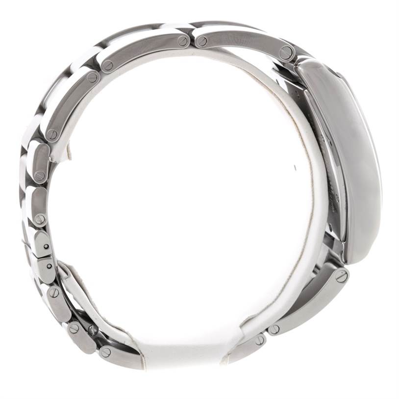 The image shows a side view of the stainless steel bracelet and case of the Cartier Roadster W62041V3 Men's Stainless Steel Black Dial W62041V3 Men's Stainless Steel Black Dial watch.