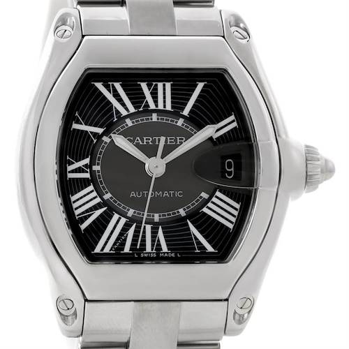 Photo of Cartier Roadster Mens Steel Large Black Dial Watch W62041V3