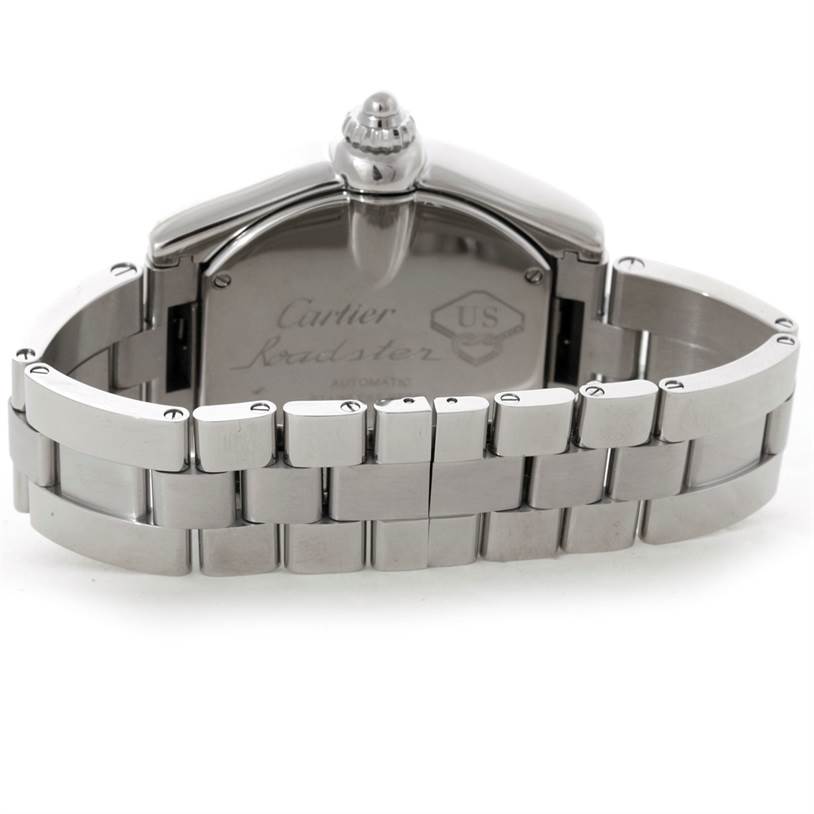 The image shows the back and bracelet of the Cartier Roadster W6206012 Men's Stainless Steel Blue Dial W6206012 Men's Stainless Steel Blue Dial watch from a rear angle.