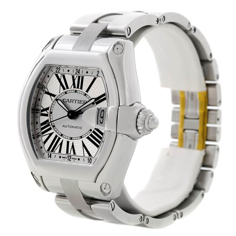 Cartier Roadster GMT Silver Dial Mens XL Watch W62032X6 SwissWatchExpo