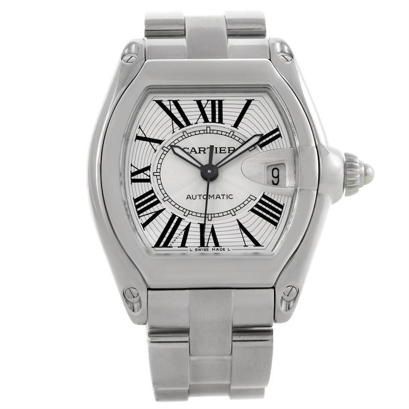Cartier Roadster Silver Dial Mens Stainless Steel Large Watch W62025V3 SwissWatchExpo