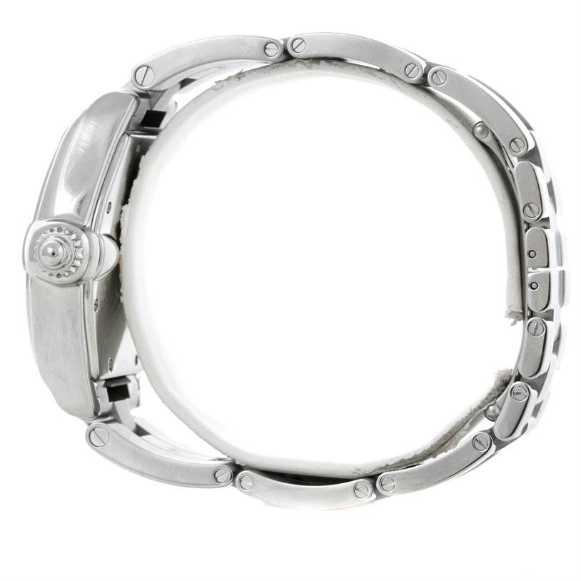 The image shows a side view of the Cartier Roadster W62025V3 Men's Stainless Steel Silver Dial W62025V3 Men's Stainless Steel Silver Dial watch, focusing on the crown and bracelet links.