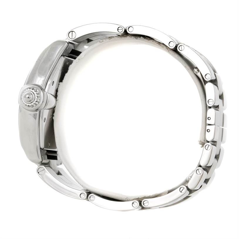 The image shows a side view of the Cartier Roadster W62025V3 Men's Stainless Steel Silver Dial W62025V3 Men's Stainless Steel Silver Dial watch, highlighting the crown and bracelet links.