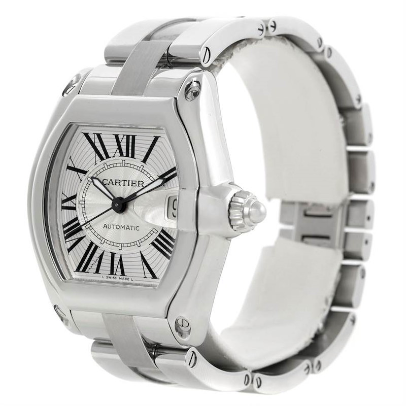 Cartier Roadster Mens Steel Large Silver Dial Watch W62025V3 SwissWatchExpo