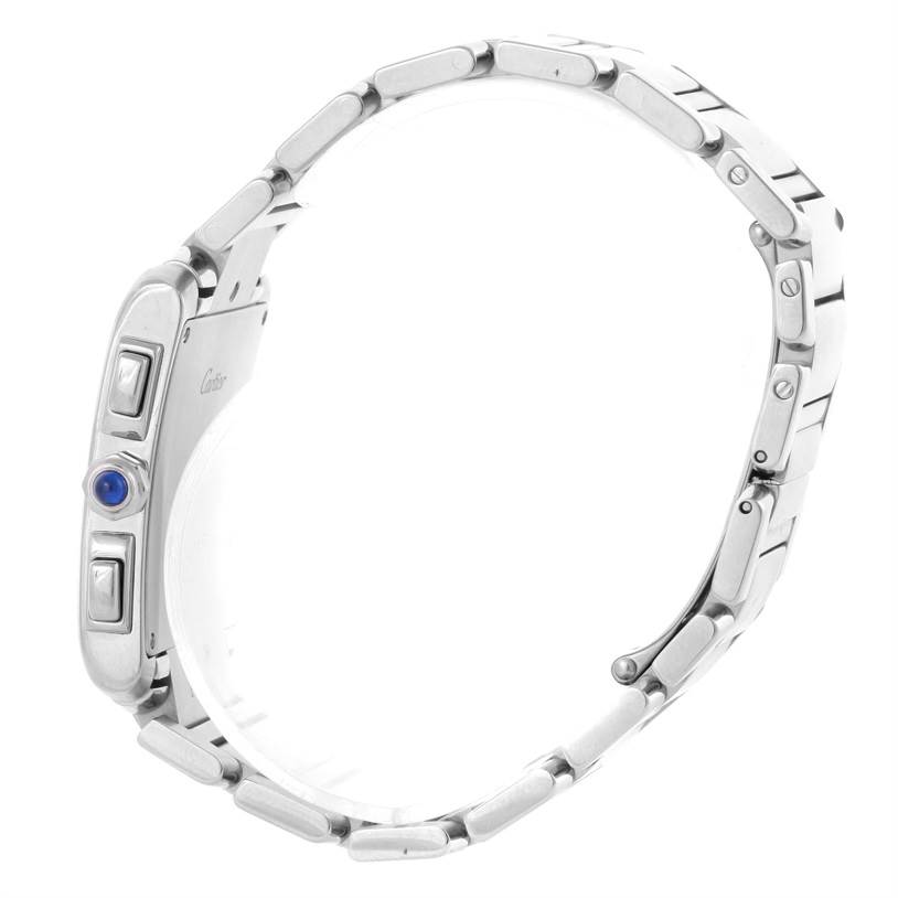 The image shows a side view of the Cartier Tank Francaise W51001Q3 Men
s Stainless Steel White Dial W51001Q3 Men
s Stainless Steel White Dial watch, highlighting its bracelet and profile with crown and pushers.