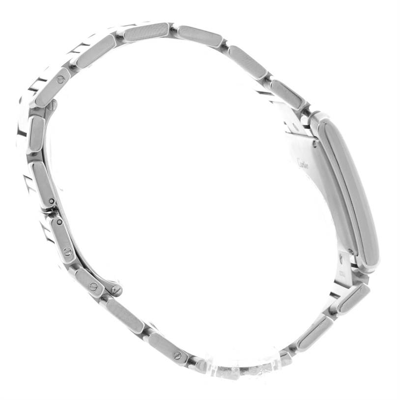 This image shows a side view of the bracelet and case of the Cartier Tank Francaise W51002Q3 Men's Stainless Steel Silver Dial W51002Q3 Men's Stainless Steel Silver Dial watch.
