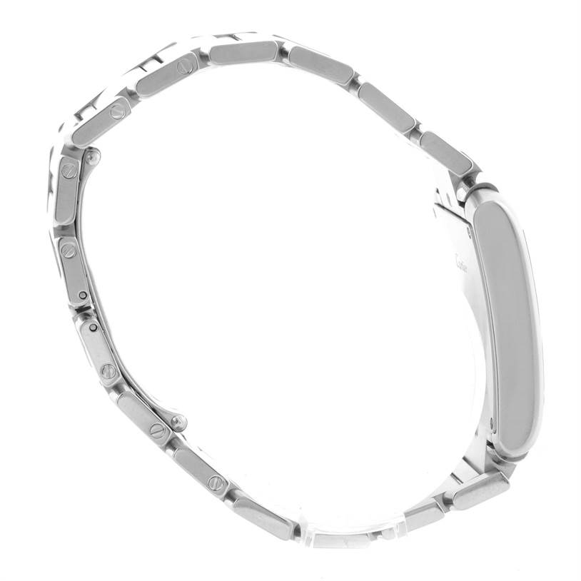 The image shows a side view of the Cartier Tank Francaise W51004Q4 Men
s Steel and Gold (two tone) Silver Dial W51004Q4 Men
s Steel and Gold (two tone) Silver Dial bracelet and case, with focus on the links and clasp.