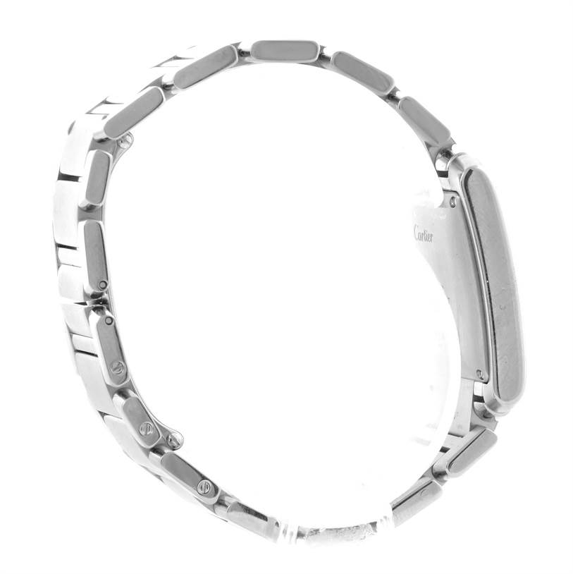 This image shows a side view of the Cartier Tank Francaise W51002Q3 Men's Stainless Steel Silver Dial W51002Q3 Men's Stainless Steel Silver Dial watch band and case.